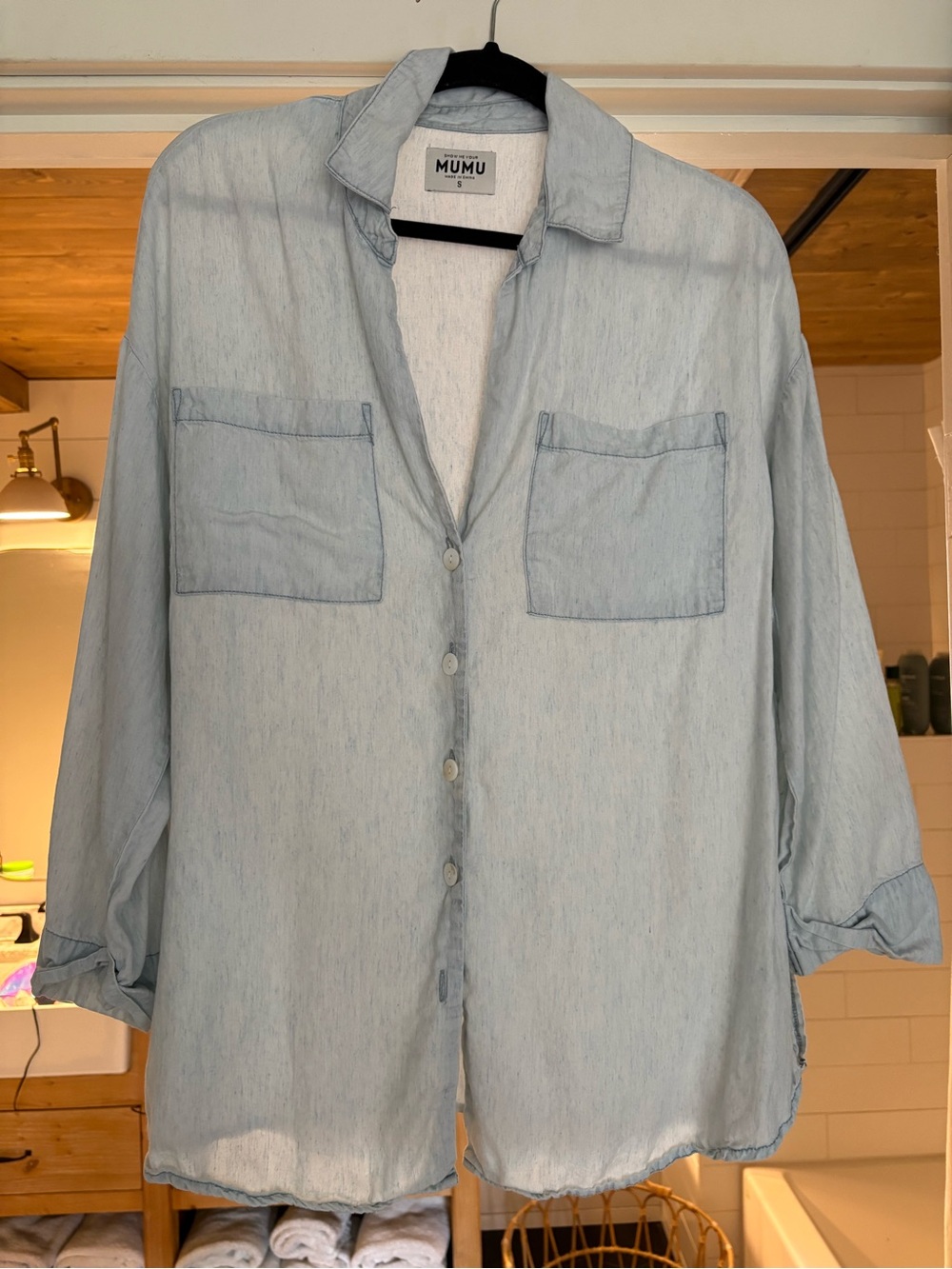 Show Me Your MuMu Light Wash Denim Button-Up Shirt